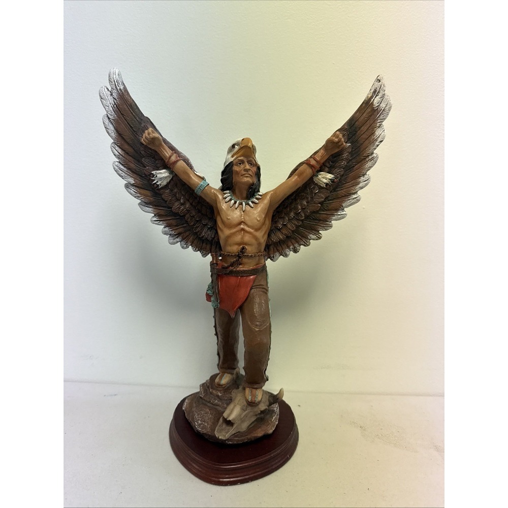 14.5 Native American Indian Shaman Indian With Bald Eagle Headdress Wings Resin